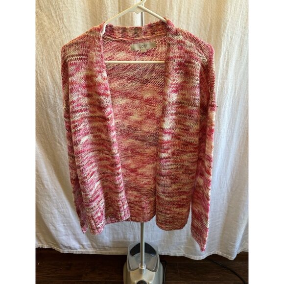 Loft Open Cardigan‎ Sweater Womens Size Small Pink Red Marled Speckle Girly - Picture 1 of 5